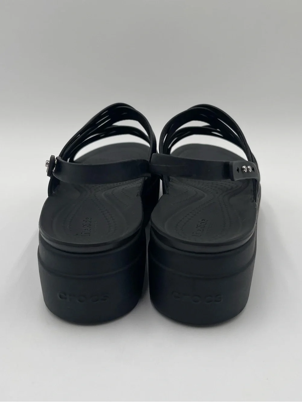 Crocs Womens Brooklyn Strappy Low Wedge Platform Sandals Size 9 Black Chunky